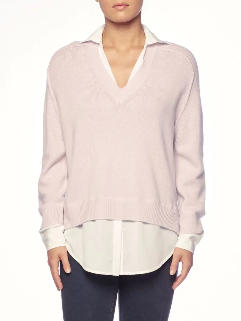 BROCHU WALKER - V Neck Layred Pullover in Paloma White with white underlayer