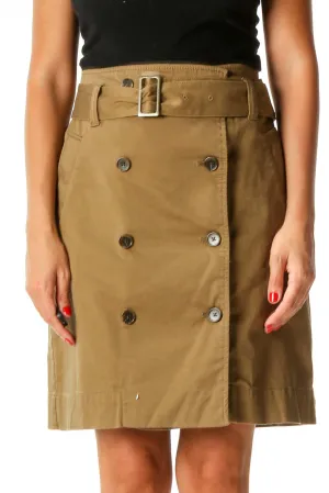 Brown Solid Casual Straight Skirt