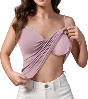 Built In Bra Camisoles for Women Spaghetti Strap V Neck Tank Tops Summer Workout Sexy Padded Basic Sleeveless Shirts