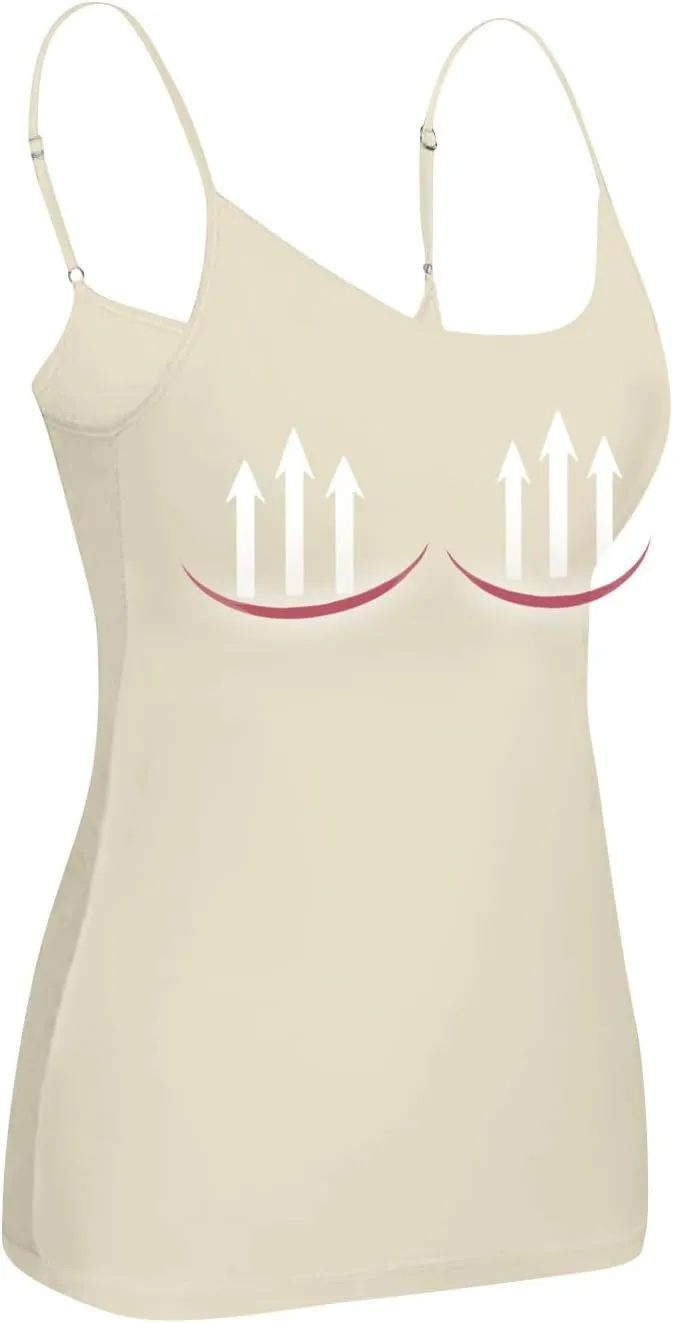 Built in Bra Tank Tops for Women 2024 Summer Casual Adjustable Spaghetti Strap Camisole Plus Size Cotton Padded Tops