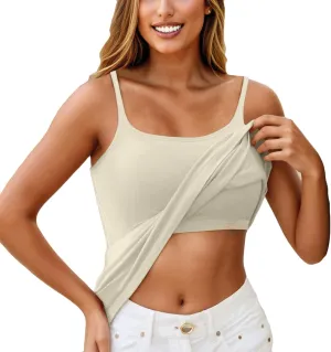 Built in Bra Tank Tops for Women 2024 Summer Casual Adjustable Spaghetti Strap Camisole Plus Size Cotton Padded Tops