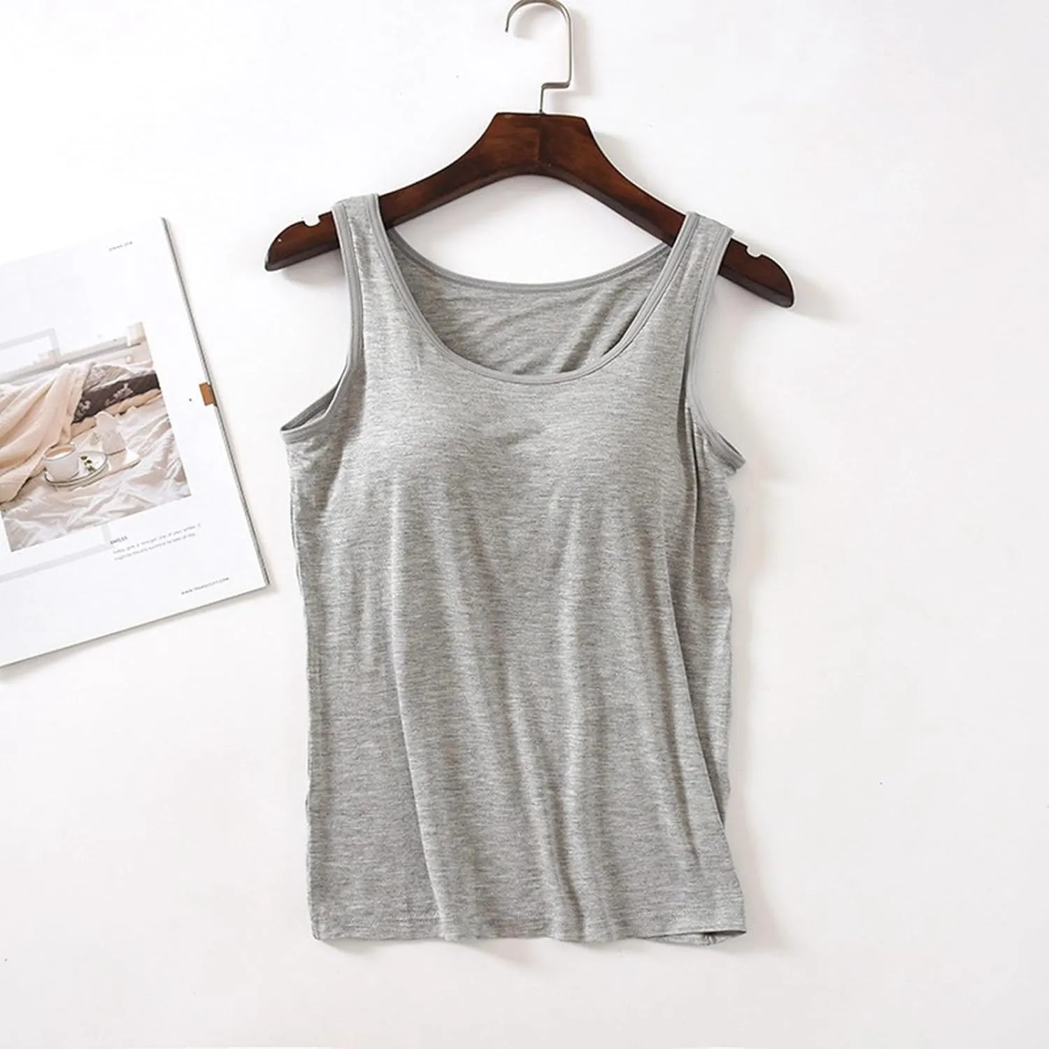 Built in Bra Tank Tops for Women Summer Adjustable Spaghetti Strap Camisole Tops