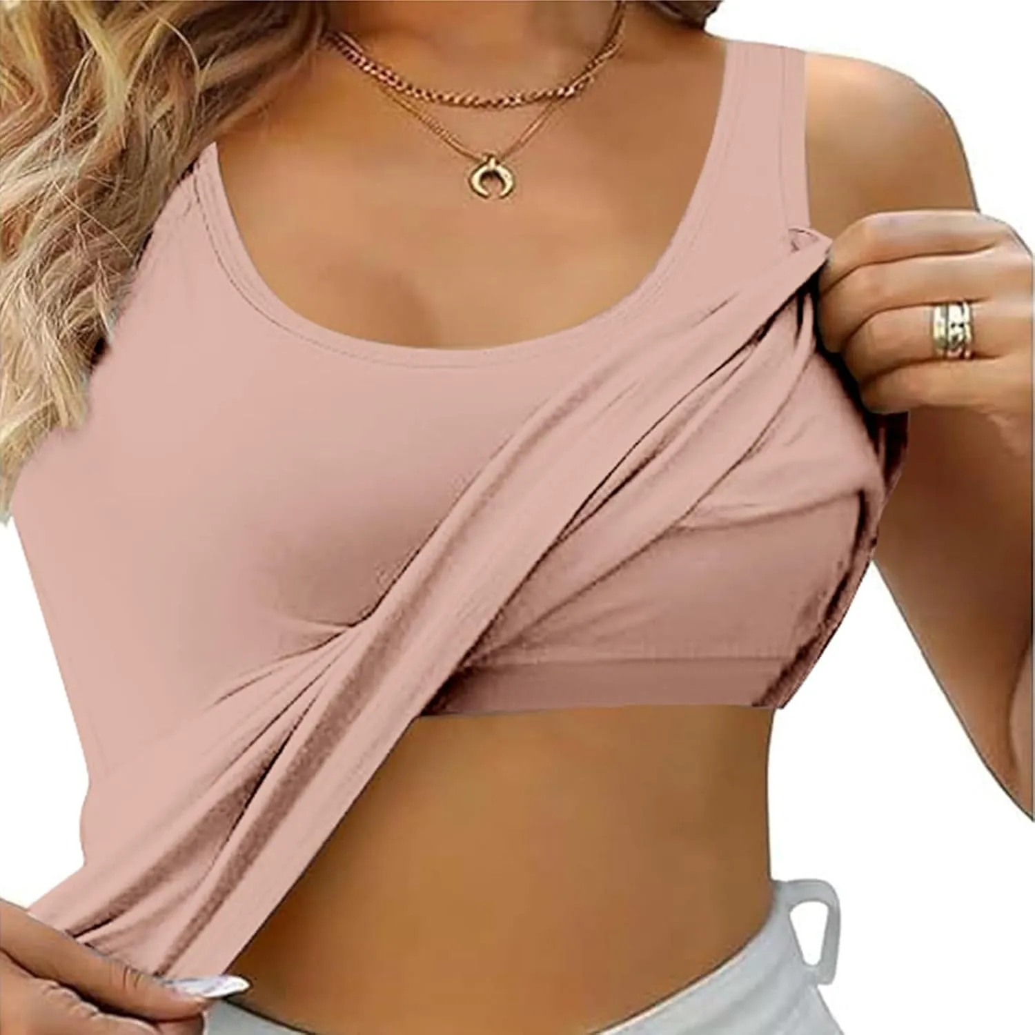 Built in Bra Tank Tops for Women Summer Adjustable Spaghetti Strap Camisole Tops