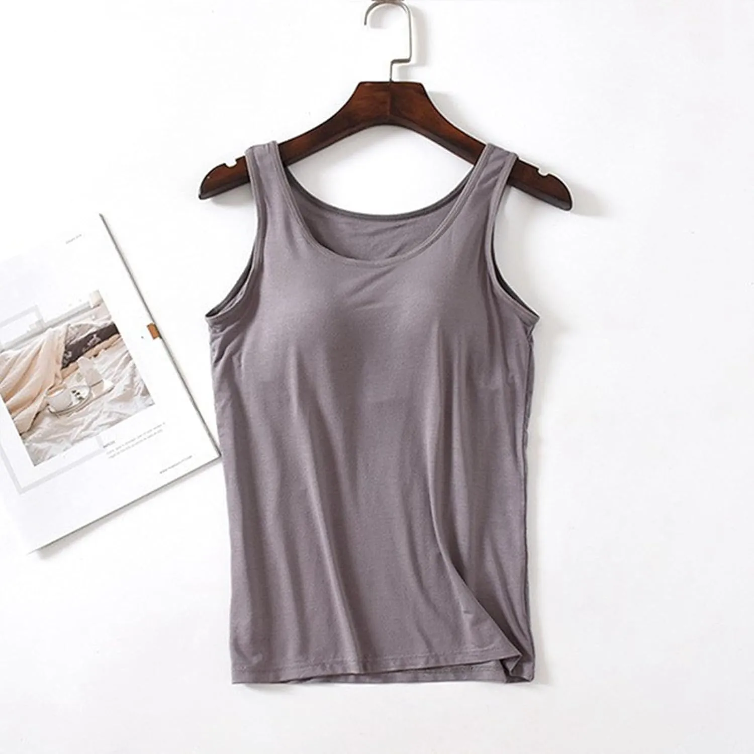 Built in Bra Tank Tops for Women Summer Adjustable Spaghetti Strap Camisole Tops