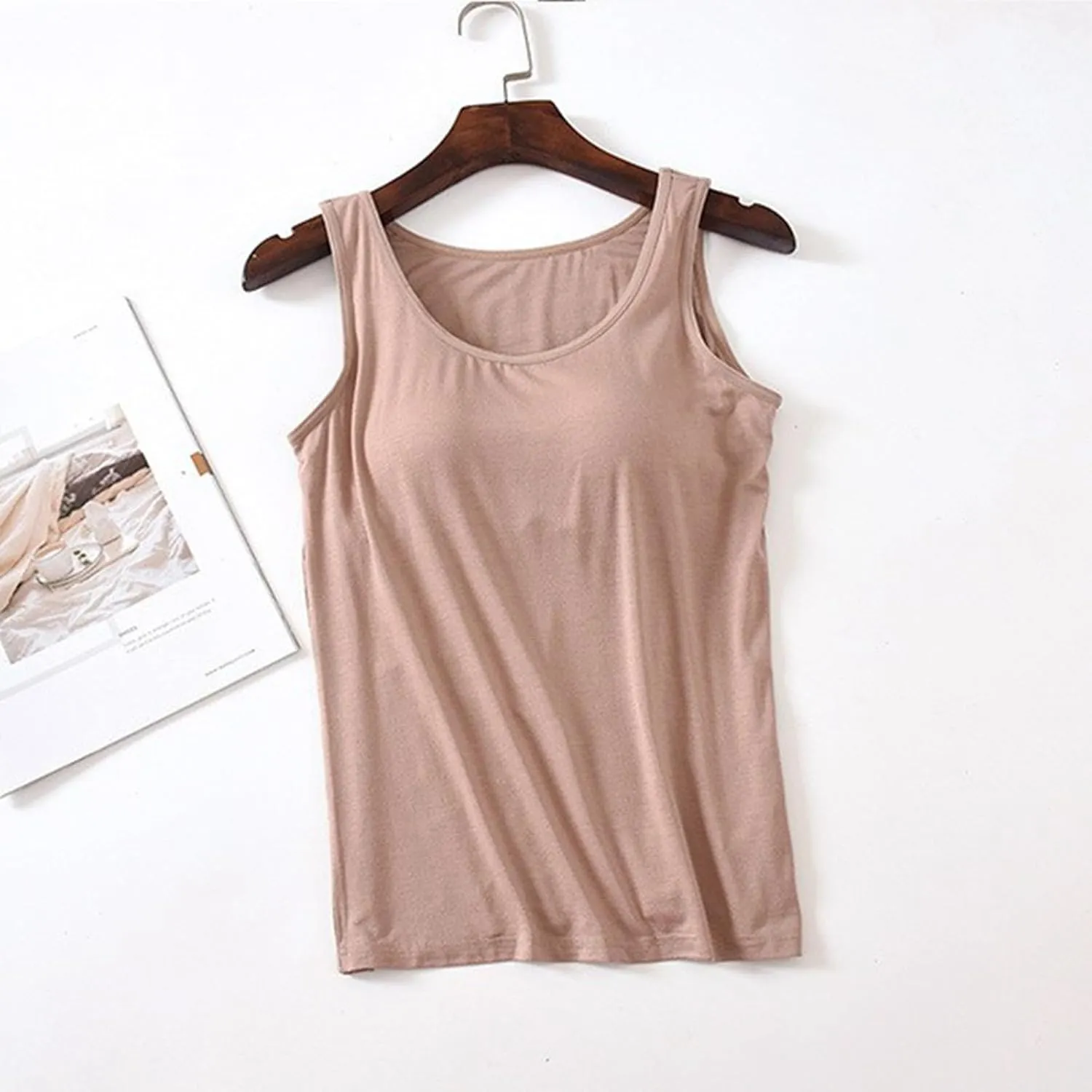 Built in Bra Tank Tops for Women Summer Adjustable Spaghetti Strap Camisole Tops