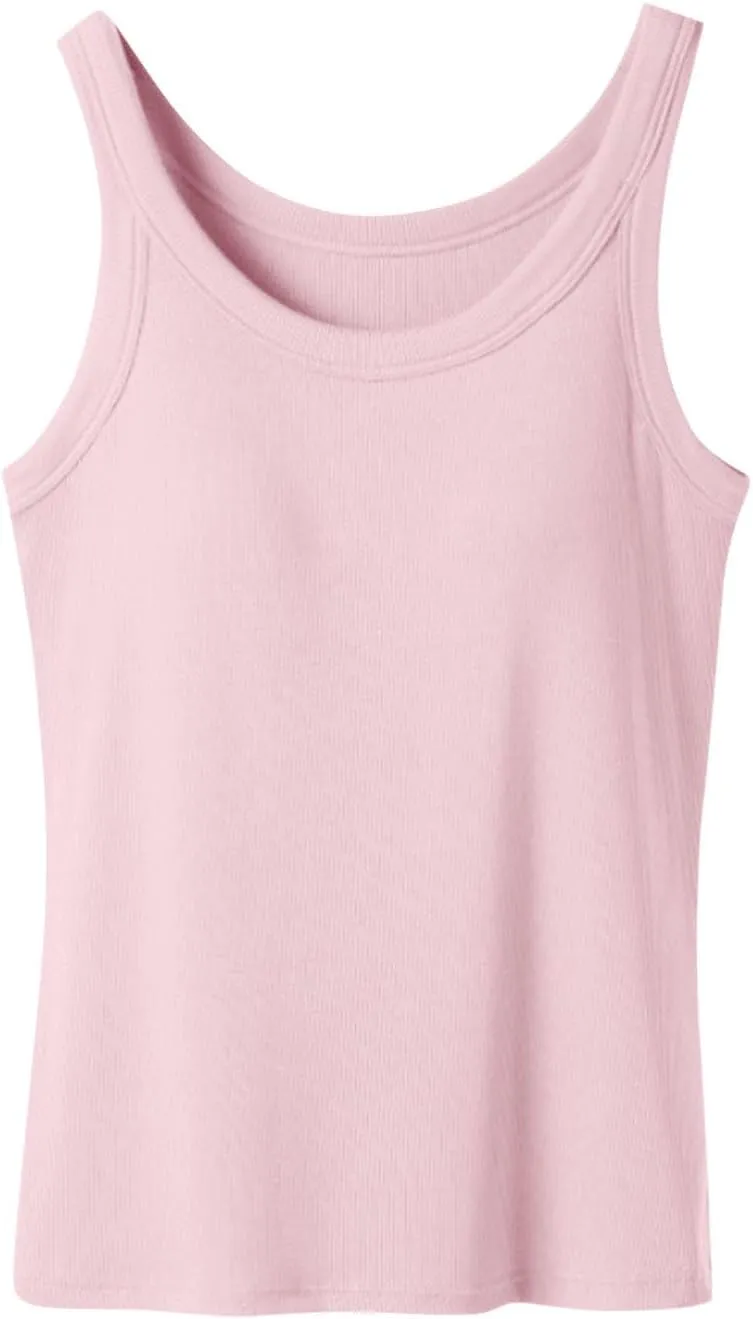 Built in Bra Tank Tops for Women Summer Casual Sleeveless Strap Camisole Plus Size Cotton Padded Workout Tops