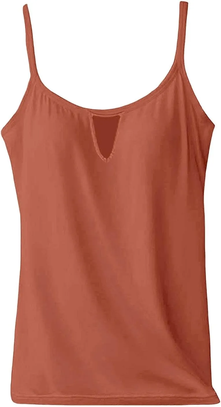 Built in Bra Tank Tops for Women Summer Plus Size Sleeveless Spaghetti Strap Camisole Padded Workout Yoga Cami Tops