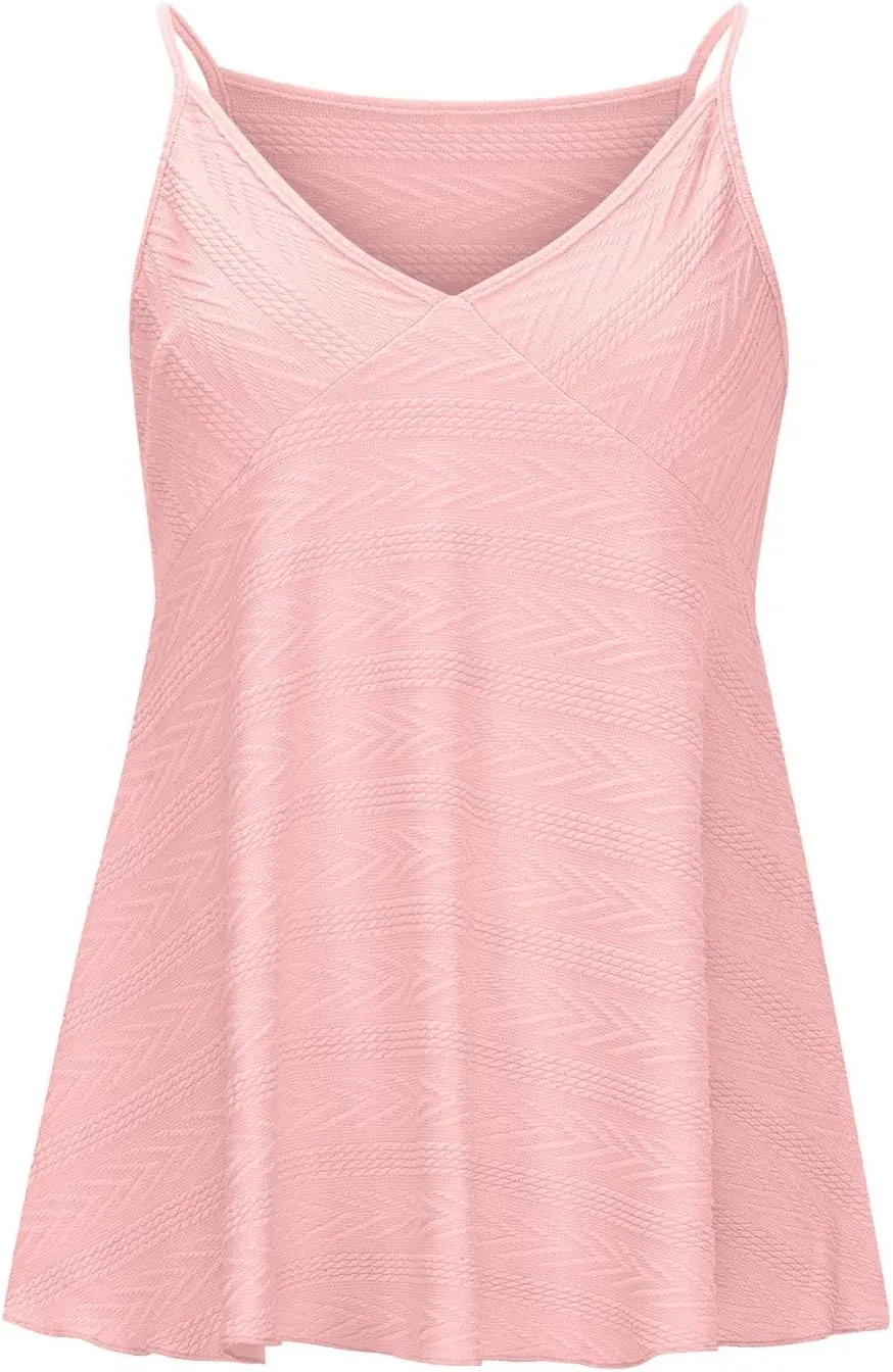 BZGTZT Womens Tank Tops V Neck Basic Solid Color Tunic Casual Flowy Summer Sleeveless Camisole Spaghetti Strap Peplum Tops