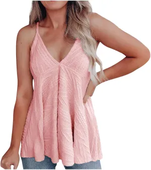 BZGTZT Womens Tank Tops V Neck Basic Solid Color Tunic Casual Flowy Summer Sleeveless Camisole Spaghetti Strap Peplum Tops