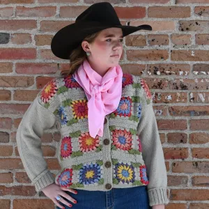 Camelia - Womens Wool Knit Button Up Cardigan Sweater with Flower Design