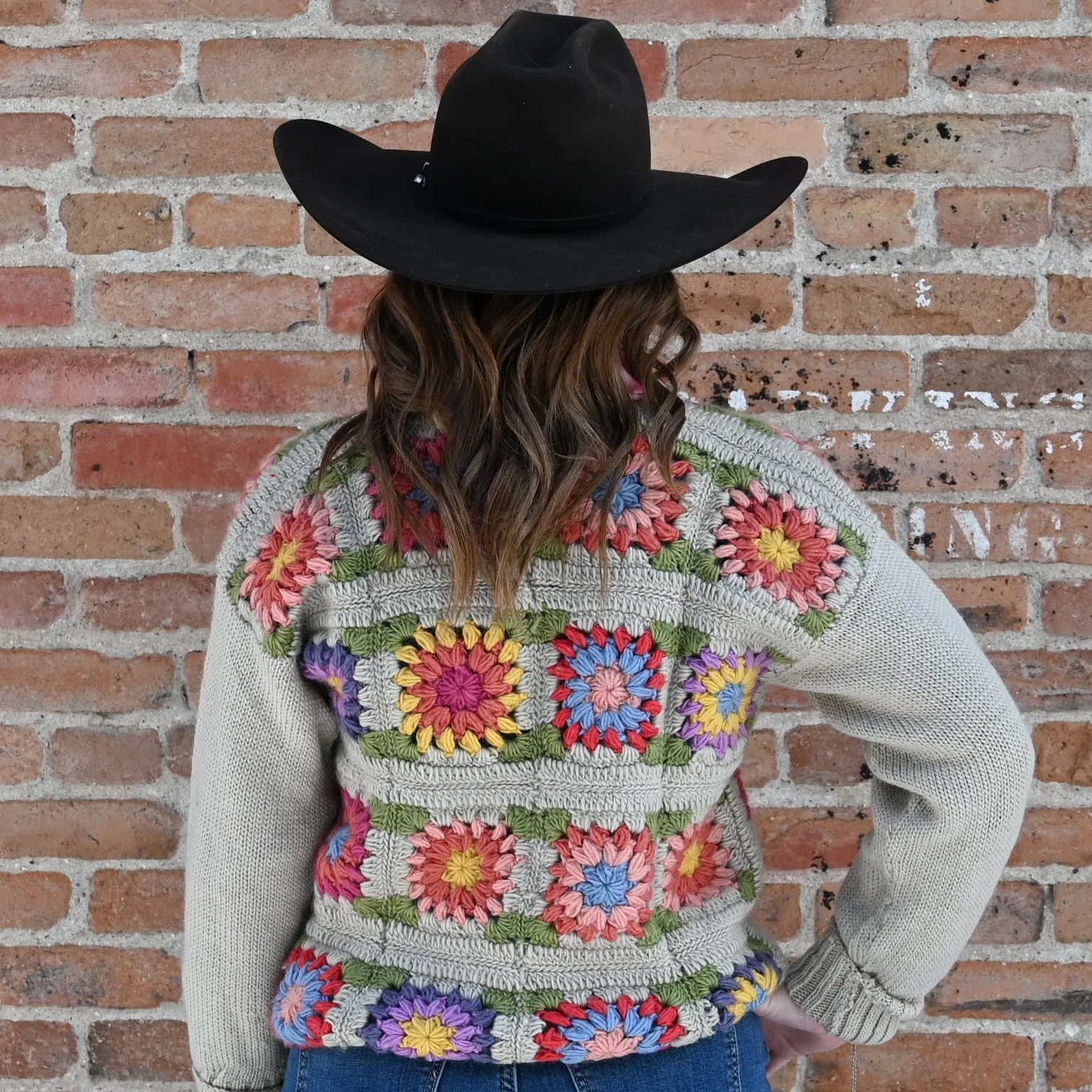 Camelia - Womens Wool Knit Button Up Cardigan Sweater with Flower Design