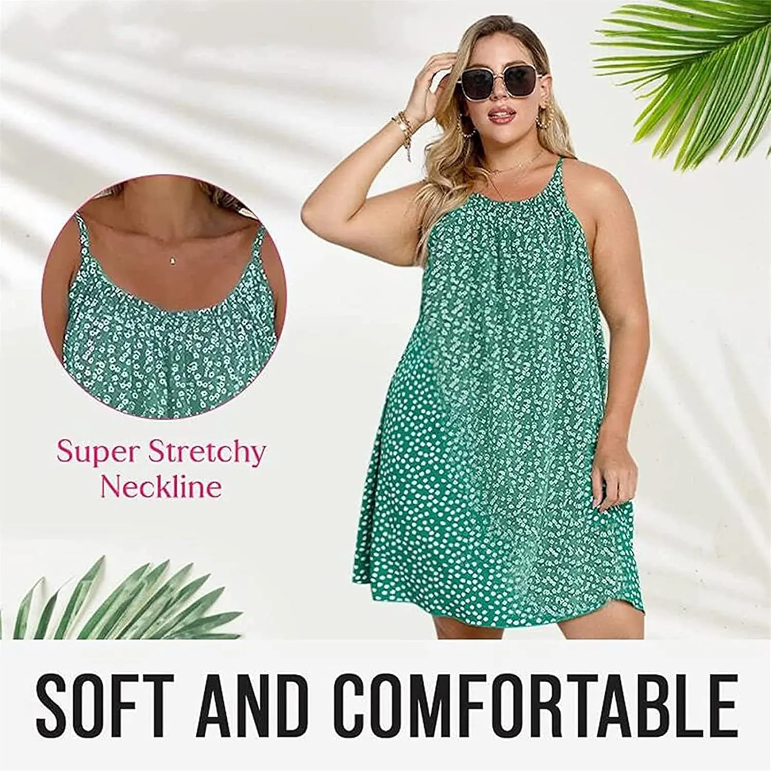 CamiBloom - Floral Printed Camisole Dress, Women's Summer Loose Fit Sleeveless Ruffle Flowy Beach Mini Dress