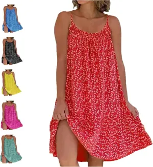 CamiBloom - Floral Printed Camisole Dress, Women's Summer Loose Fit Sleeveless Ruffle Flowy Beach Mini Dress