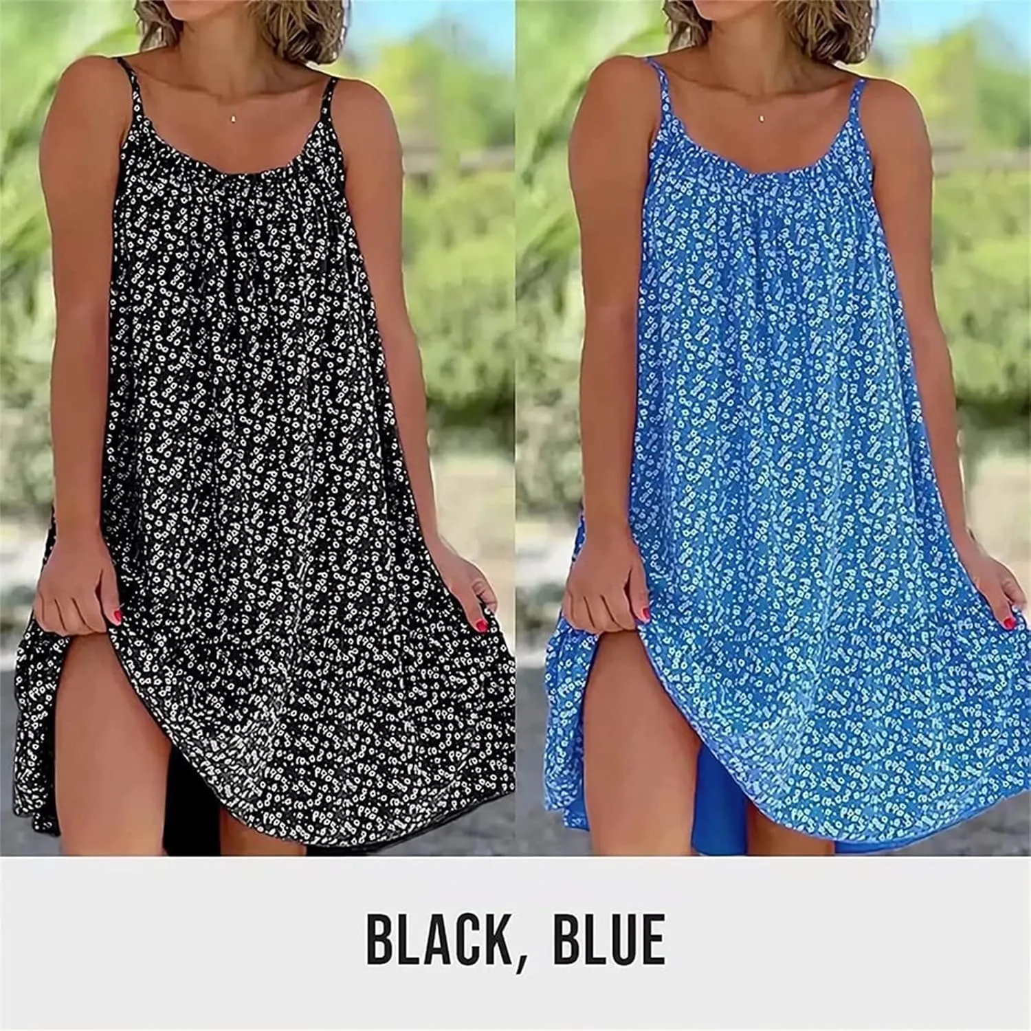CamiBloom - Floral Printed Camisole Dress, Women's Summer Loose Fit Sleeveless Ruffle Flowy Beach Mini Dress