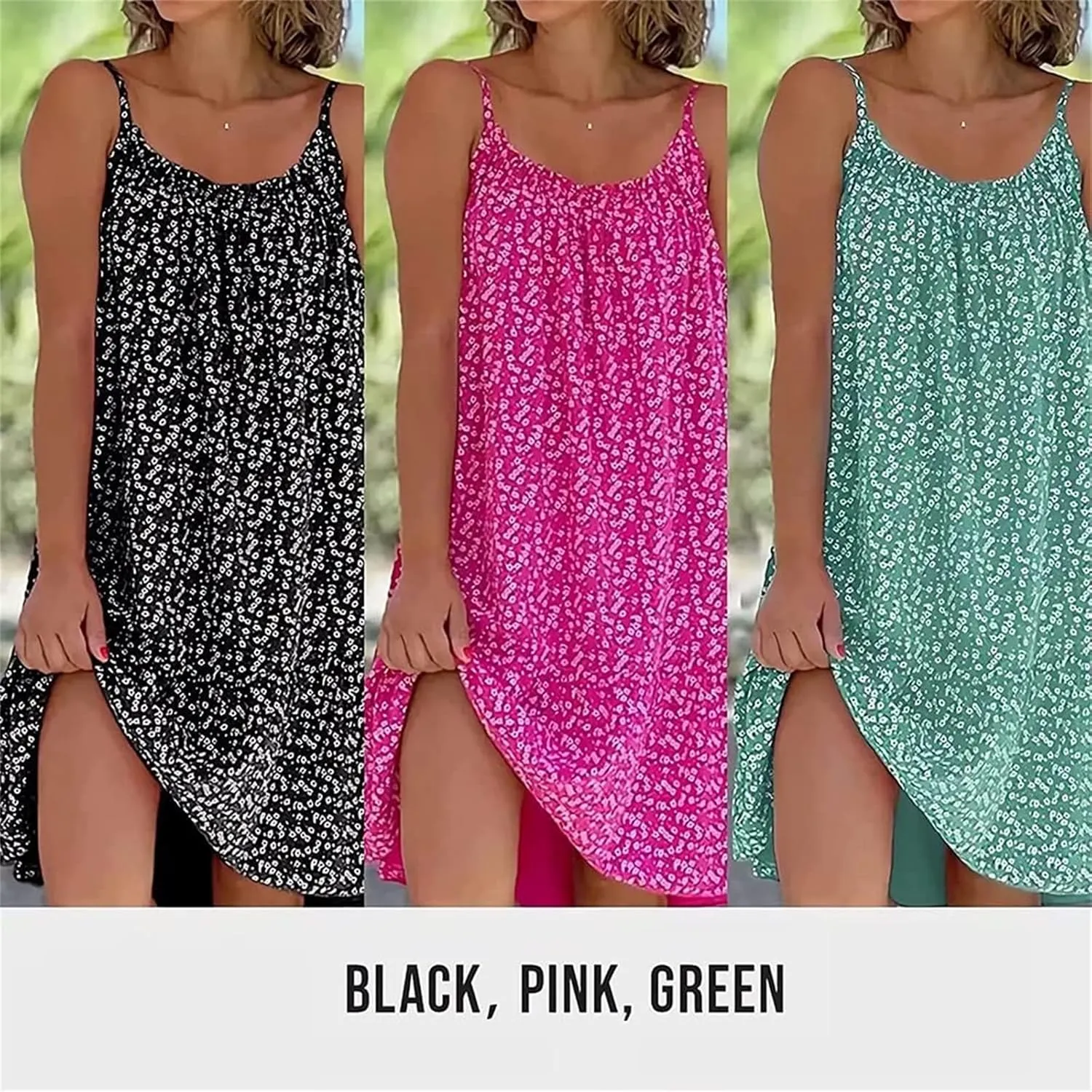 CamiBloom - Floral Printed Camisole Dress, Women's Summer Loose Fit Sleeveless Ruffle Flowy Beach Mini Dress