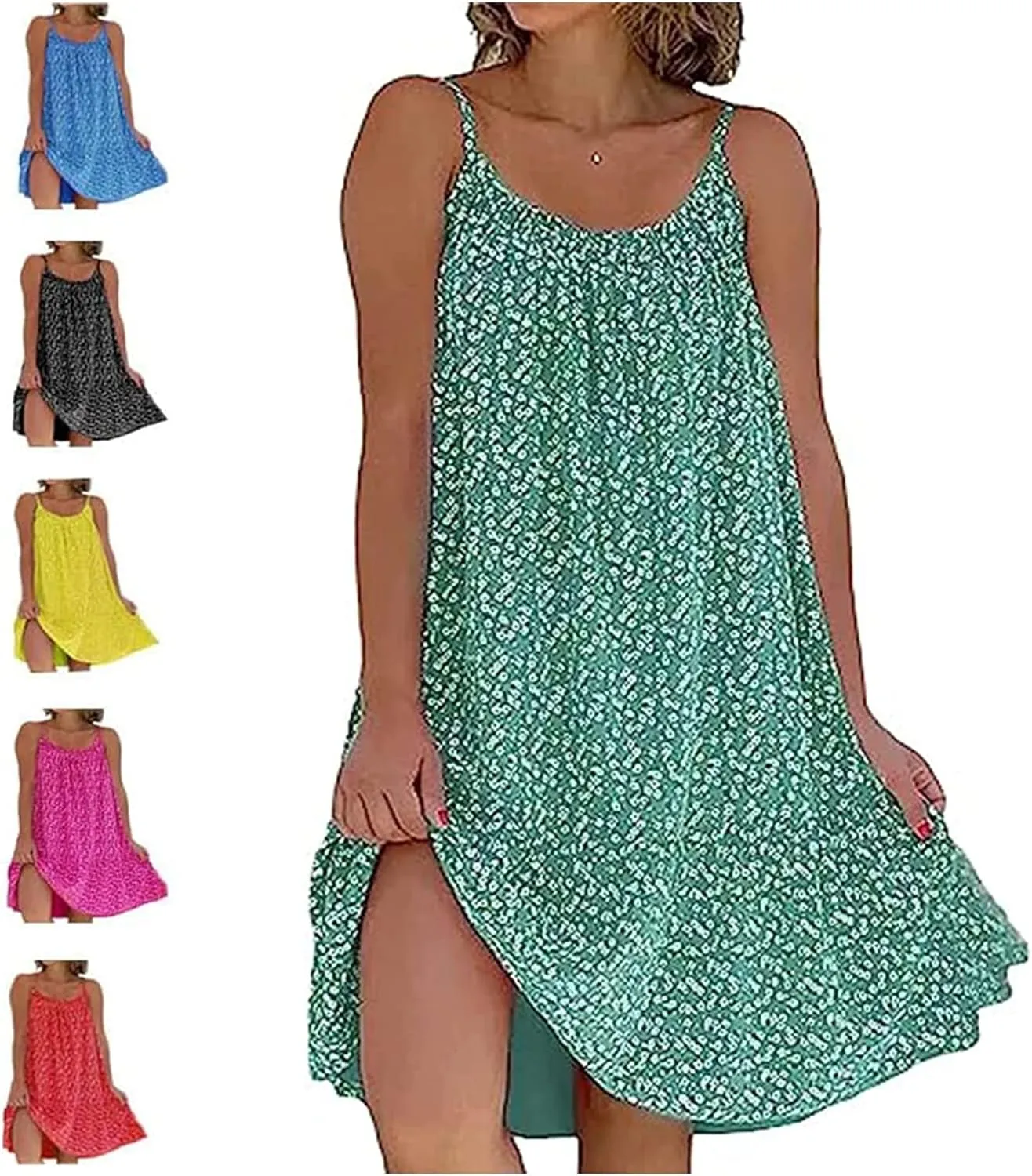 CamiBloom - Floral Printed Camisole Dress, Women's Summer Loose Fit Sleeveless Ruffle Flowy Beach Mini Dress