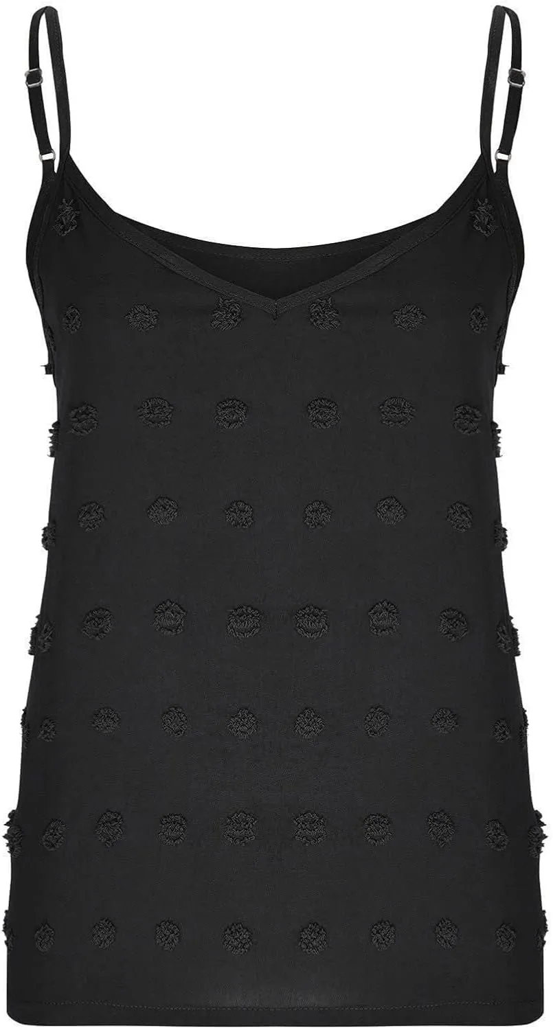 Camisole Tops for Women Adjustable Spaghetti Strap Tank Tops Sleeveless Pom Pom Shirt Casual Flowy Swiss Dot Blouse