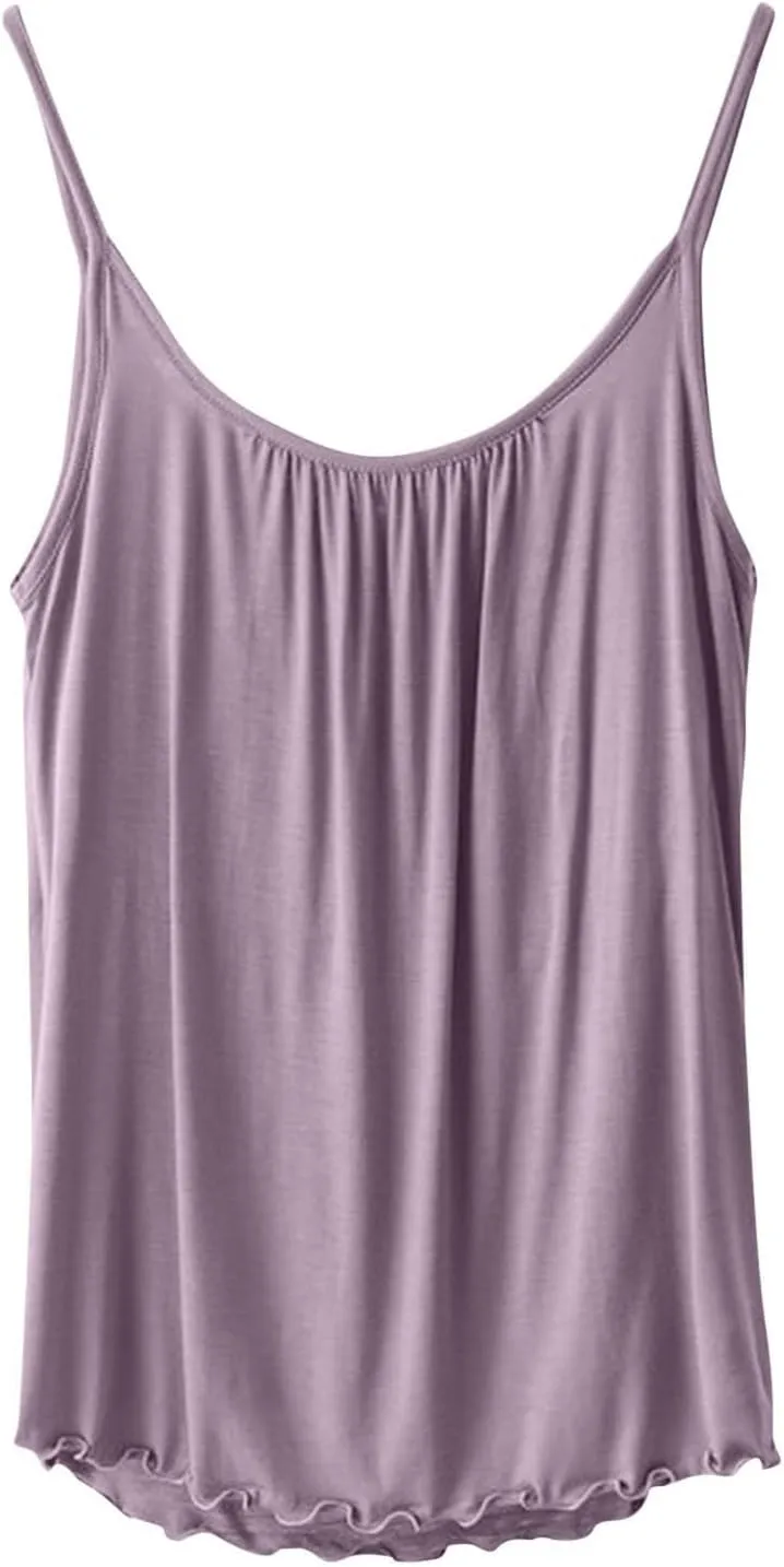 Camisole with Built-in Bra for Women Spaghetti Strap Crew Neck Tank Tops Supportive Padded Yoga Cami Undershirt