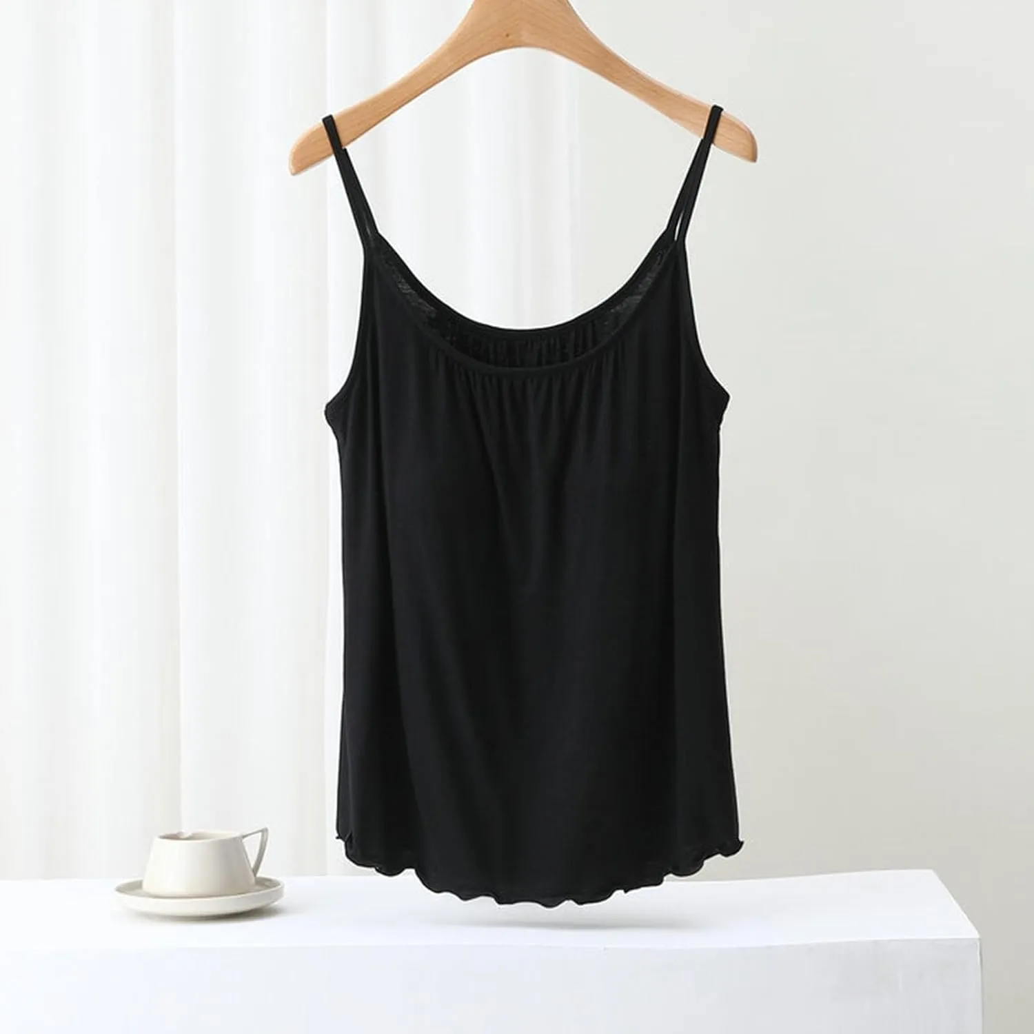 Camisole with Built-in Bra for Women Spaghetti Strap Crew Neck Tank Tops Supportive Padded Yoga Cami Undershirt