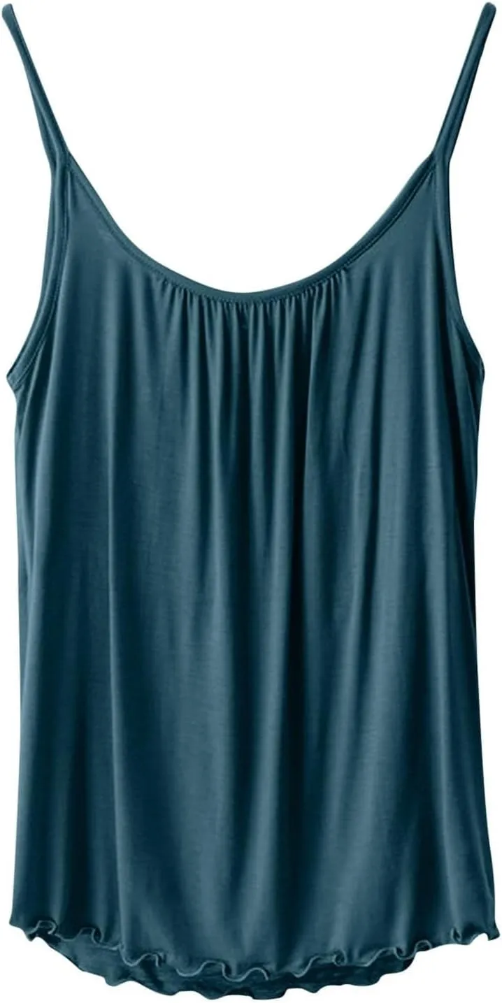 Camisole with Built-in Bra for Women Spaghetti Strap Crew Neck Tank Tops Supportive Padded Yoga Cami Undershirt