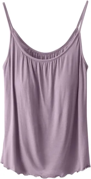 Camisole with Built-in Bra for Women Spaghetti Strap Crew Neck Tank Tops Supportive Padded Yoga Cami Undershirt