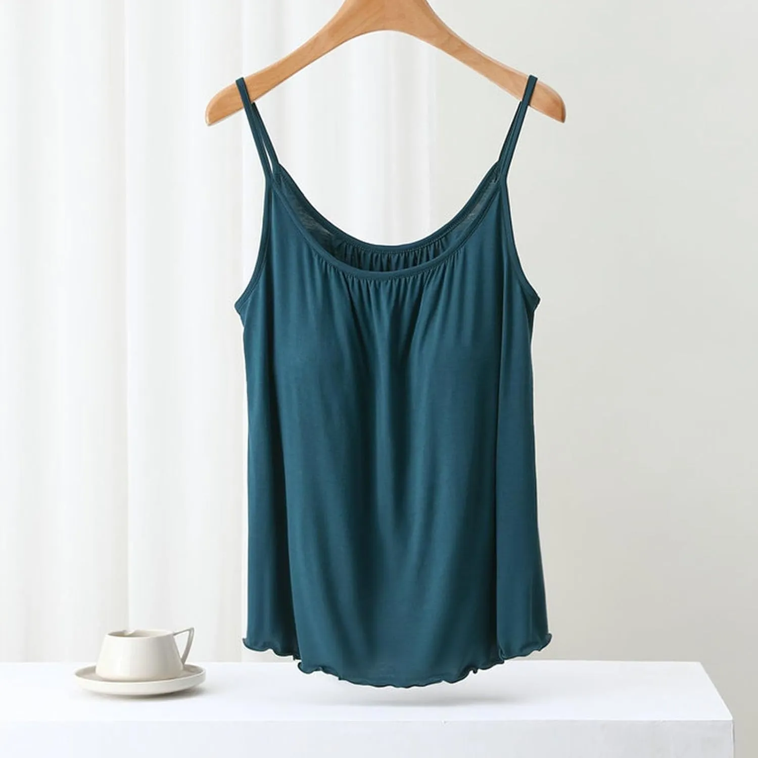 Camisole with Built-in Bra for Women Spaghetti Strap Crew Neck Tank Tops Supportive Padded Yoga Cami Undershirt