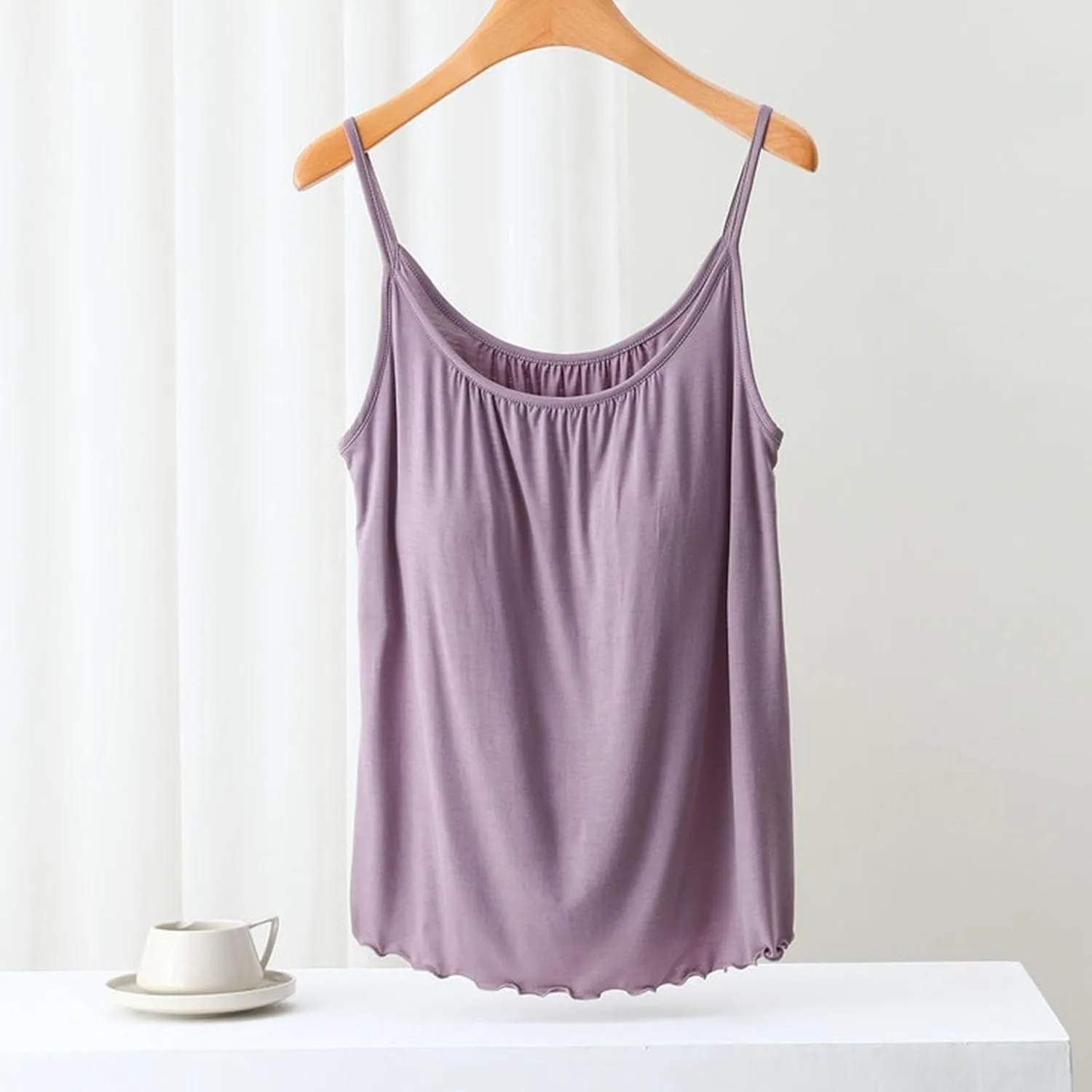 Camisole with Built-in Bra for Women Spaghetti Strap Crew Neck Tank Tops Supportive Padded Yoga Cami Undershirt