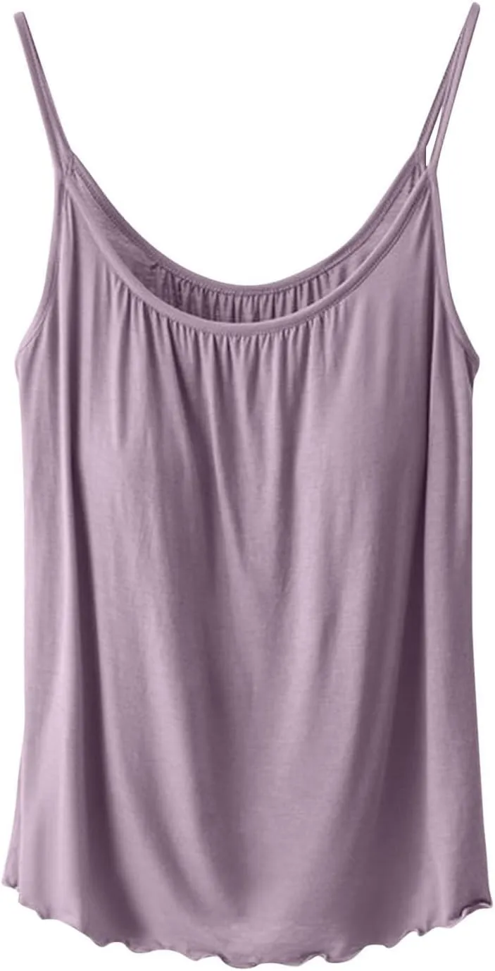 Camisole with Built-in Bra for Women Spaghetti Strap Crew Neck Tank Tops Supportive Padded Yoga Cami Undershirt