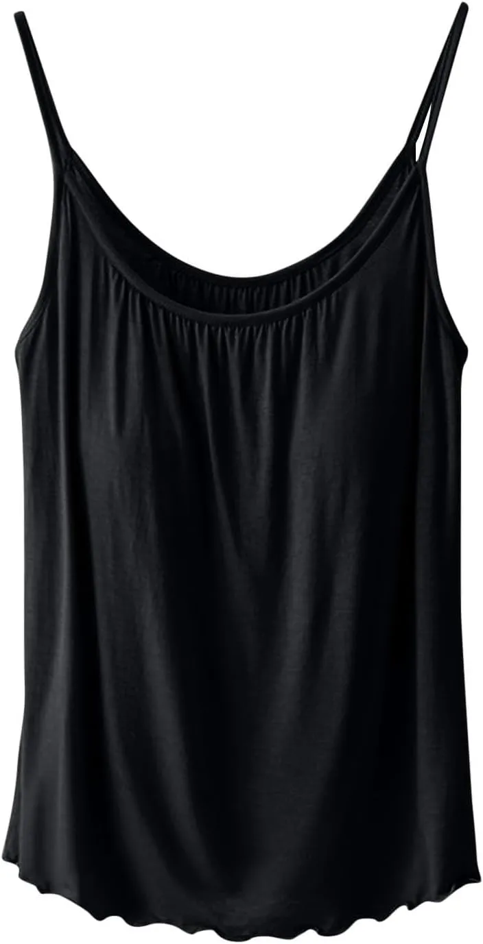 Camisole with Built-in Bra for Women Spaghetti Strap Crew Neck Tank Tops Supportive Padded Yoga Cami Undershirt