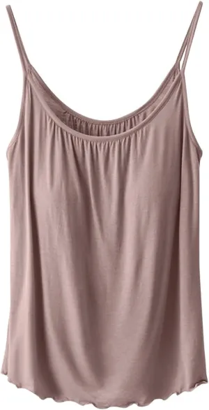 Camisole with Built-in Bra for Women Spaghetti Strap Crew Neck Tank Tops Supportive Padded Yoga Cami Undershirt