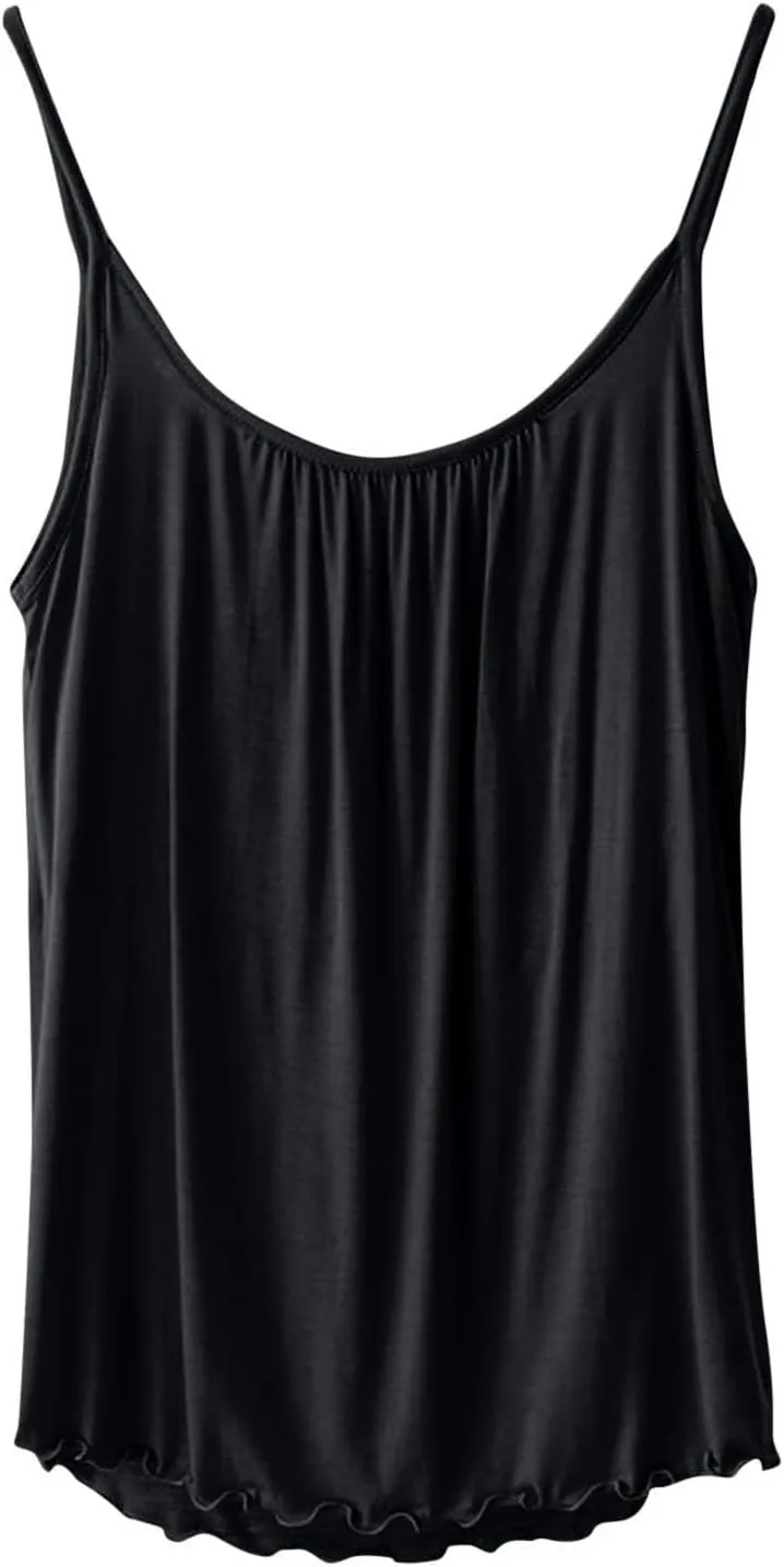 Camisole with Built-in Bra for Women Spaghetti Strap Crew Neck Tank Tops Supportive Padded Yoga Cami Undershirt