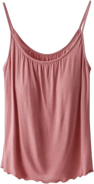 Camisole with Built-in Bra for Women Spaghetti Strap Crew Neck Tank Tops Supportive Padded Yoga Cami Undershirt