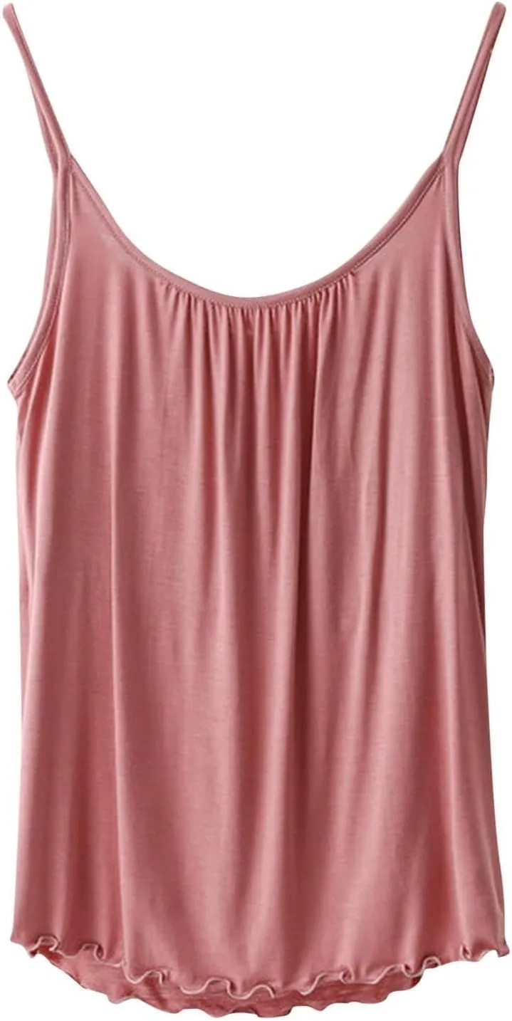 Camisole with Built-in Bra for Women Spaghetti Strap Crew Neck Tank Tops Supportive Padded Yoga Cami Undershirt