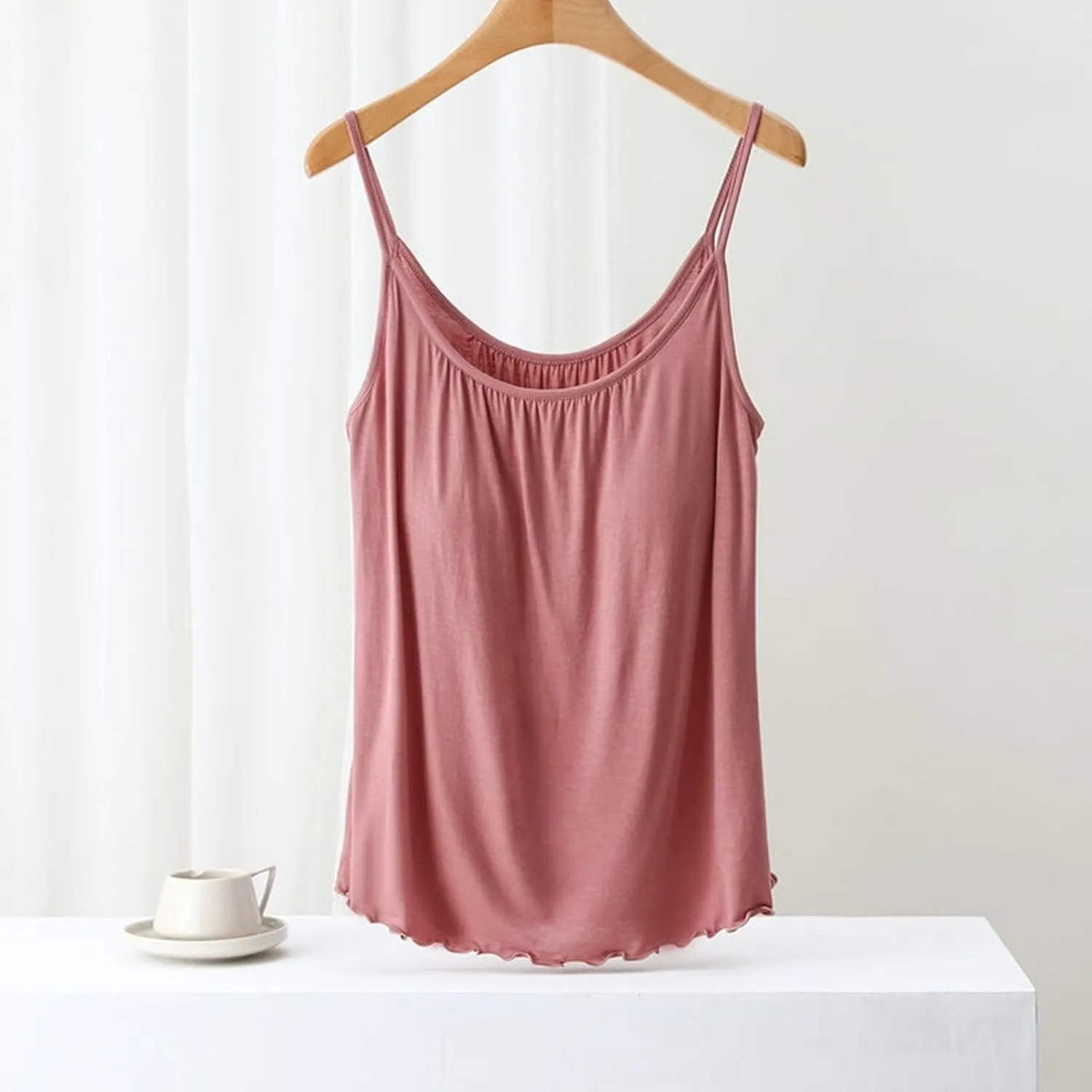 Camisole with Built-in Bra for Women Spaghetti Strap Crew Neck Tank Tops Supportive Padded Yoga Cami Undershirt
