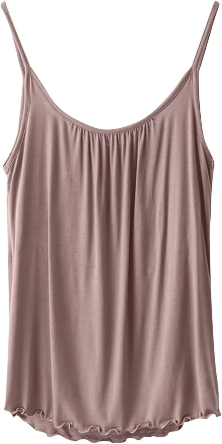 Camisole with Built-in Bra for Women Spaghetti Strap Crew Neck Tank Tops Supportive Padded Yoga Cami Undershirt