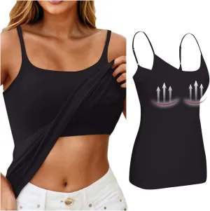 Camisoles Top for Women with Built in Bra Adjustable Spaghetti Strap Tank Tops Solid Basic Camis 1PC/2 Pack