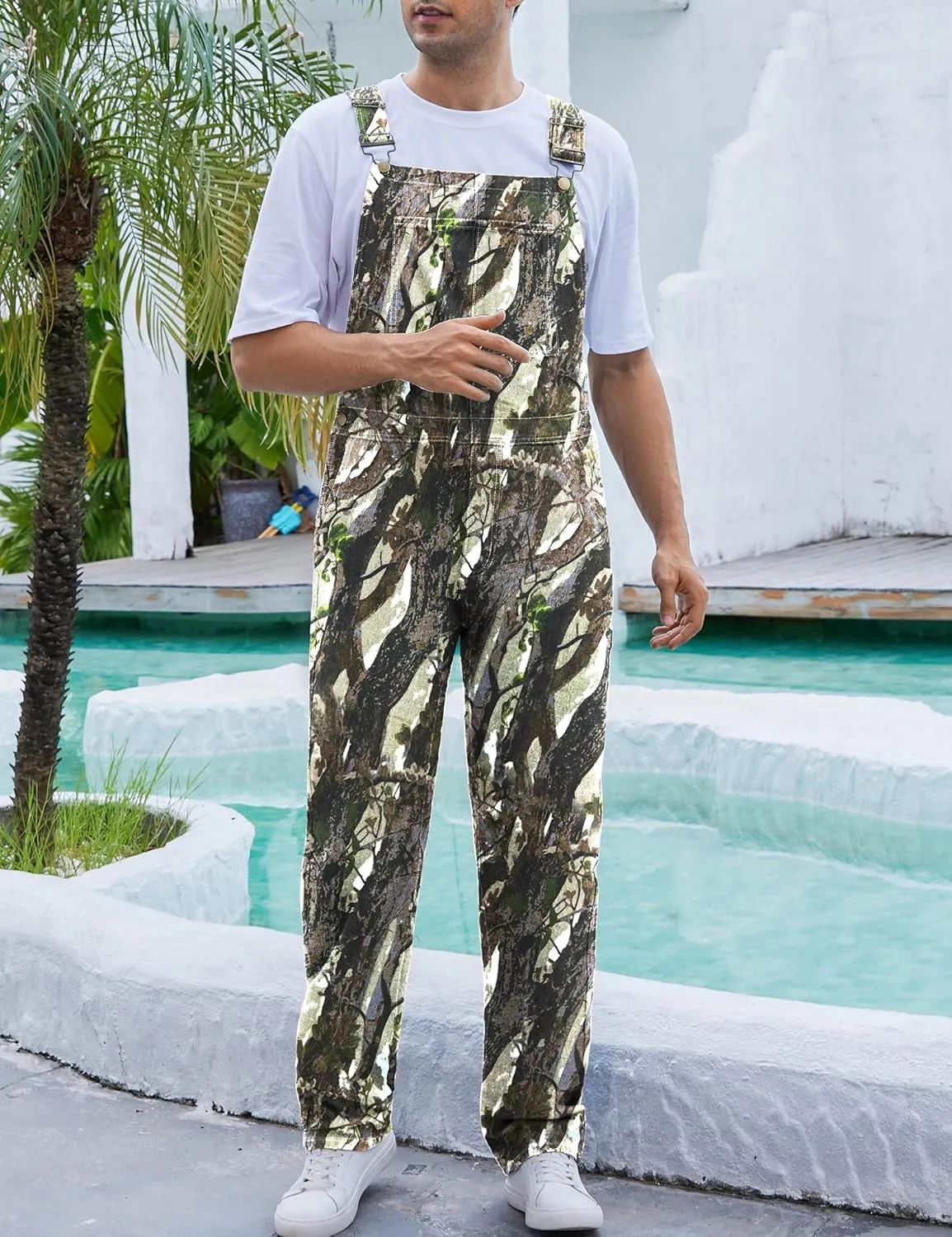 Camo Bibs Overalls for Men Adjustable Straps Work Utility Coveralls Camouflage Jumpsuit
