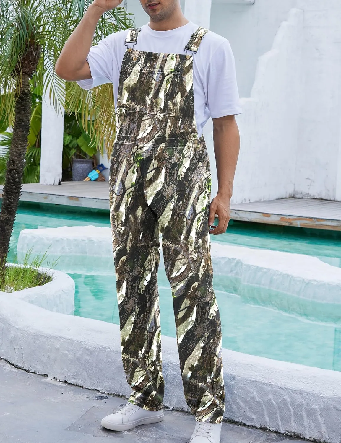 Camo Bibs Overalls for Men Adjustable Straps Work Utility Coveralls Camouflage Jumpsuit