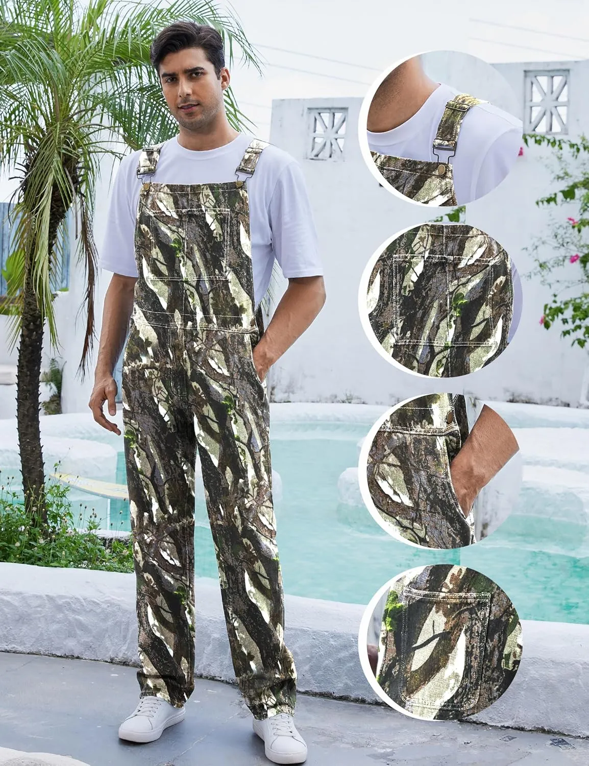 Camo Bibs Overalls for Men Adjustable Straps Work Utility Coveralls Camouflage Jumpsuit