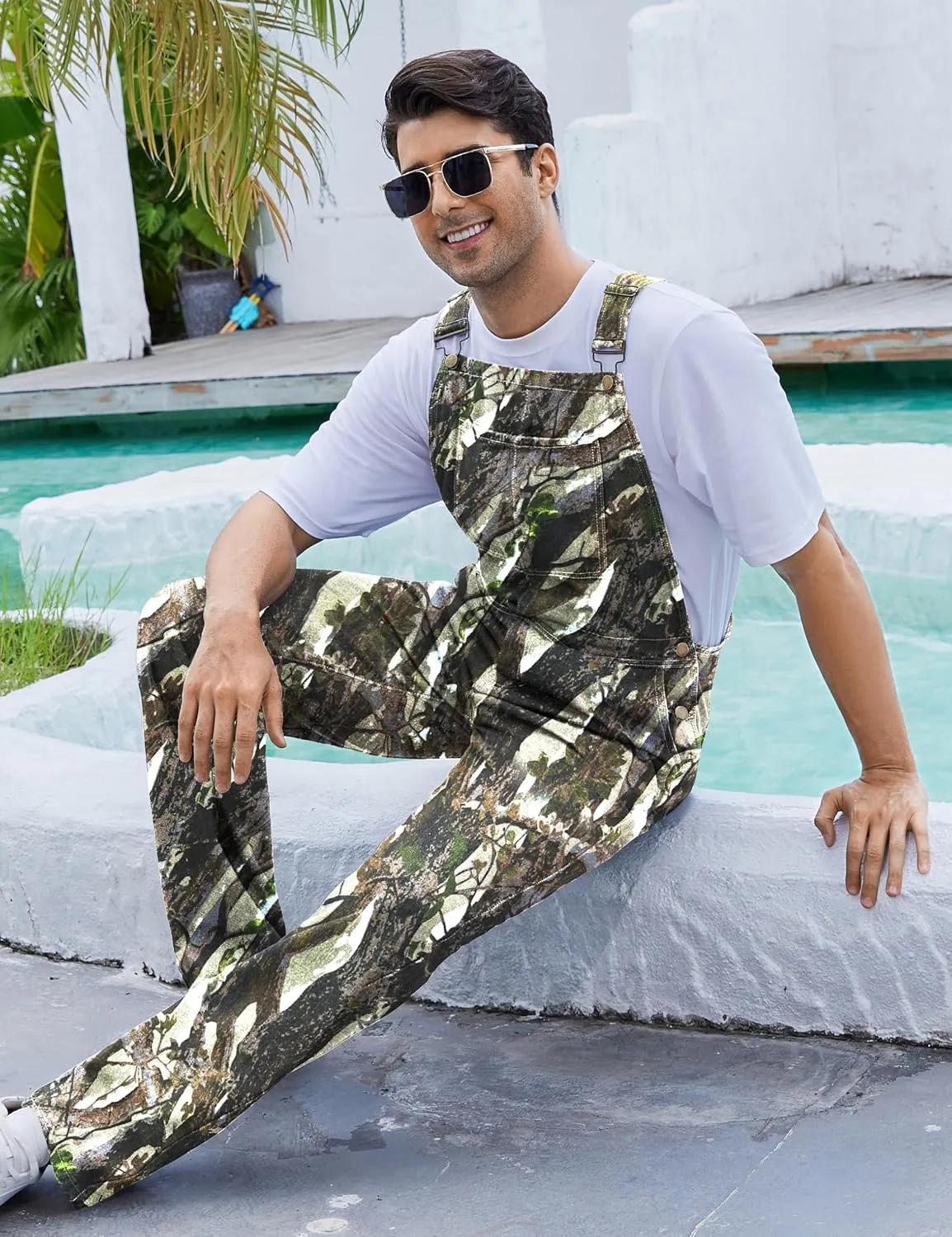 Camo Bibs Overalls for Men Adjustable Straps Work Utility Coveralls Camouflage Jumpsuit