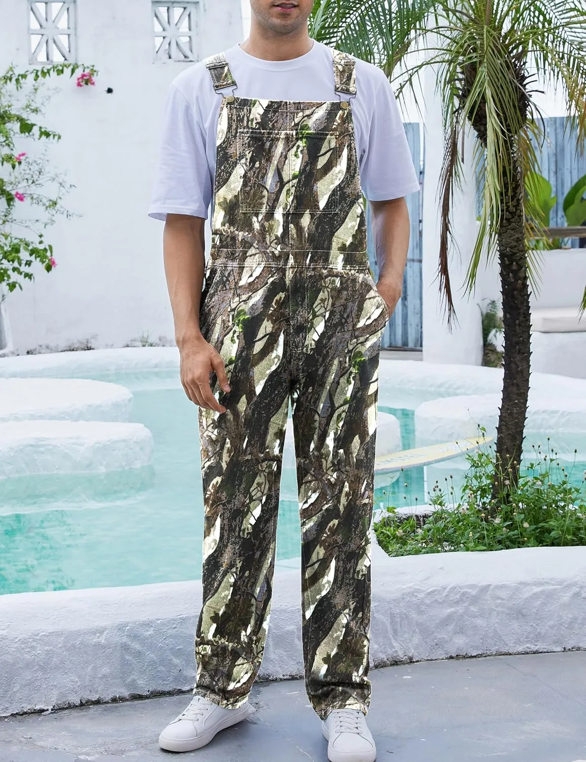 Camo Bibs Overalls for Men Adjustable Straps Work Utility Coveralls Camouflage Jumpsuit