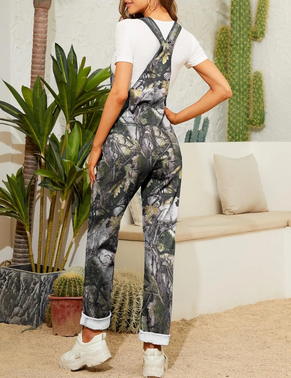 Camo Jumpsuit for Women Camouflage Bibs Overalls Work Utility Coveralls with Pockets