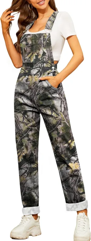 Camo Jumpsuit for Women Camouflage Bibs Overalls Work Utility Coveralls with Pockets