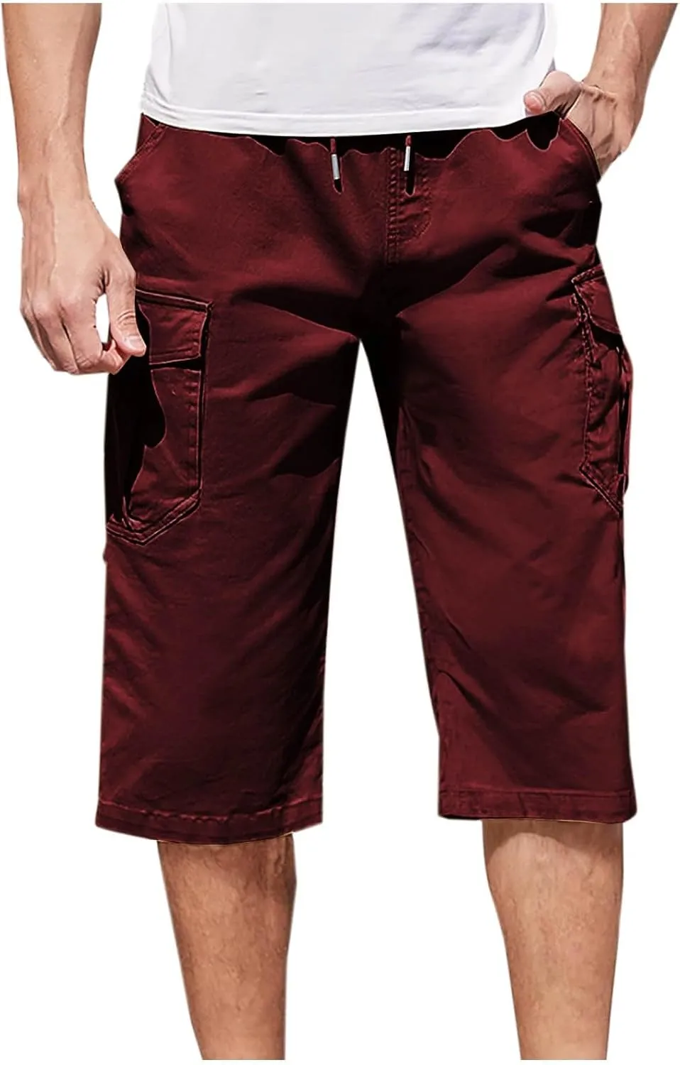 Cargo Pants for Men Joggers Slim Fit Drawstring Pockets Workout Cropped Pants Plain Distressed Fishing Work Pants