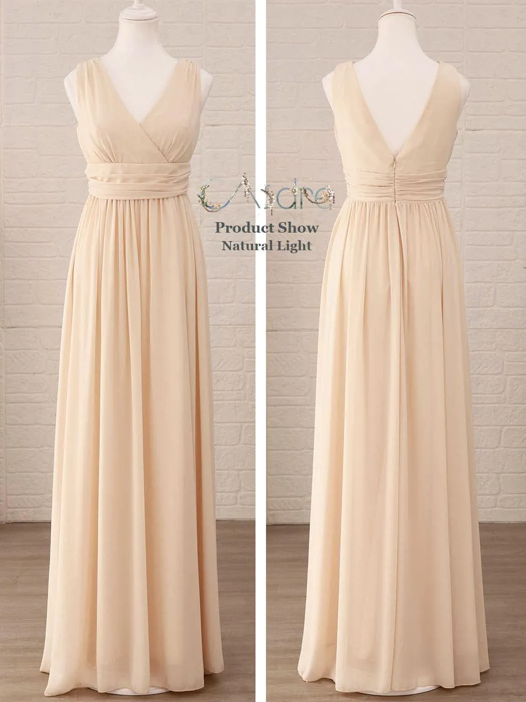 CASDRE Women's V Neck Sleeveless Maxi Dress Long Split Prom Gowns High Waist A-line Evening Party Dresses