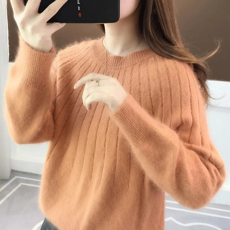 Cashmere Solid Color Fluffy Knitting Sweater