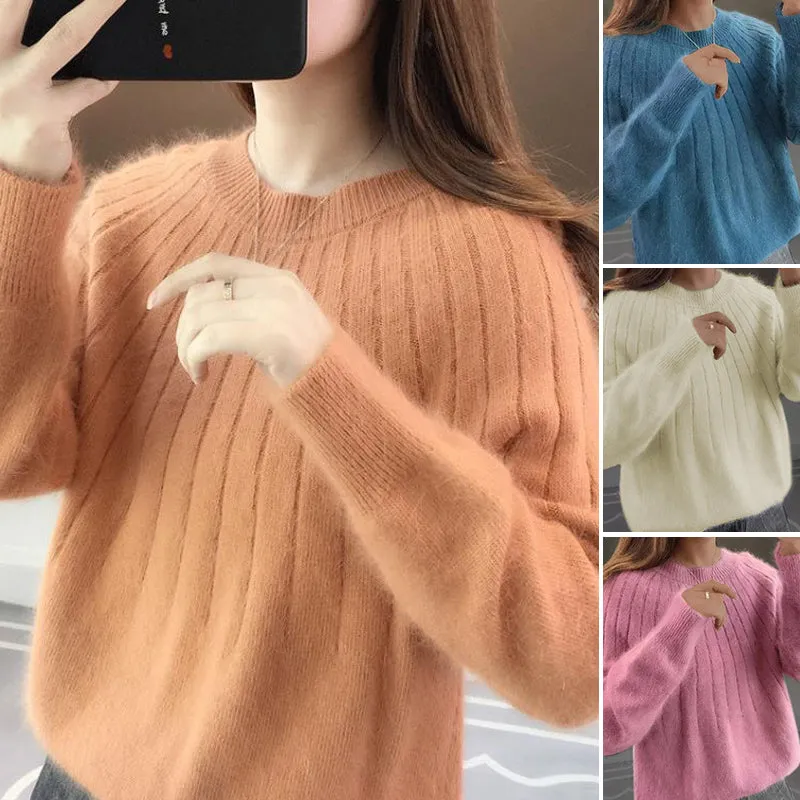 Cashmere Solid Color Fluffy Knitting Sweater