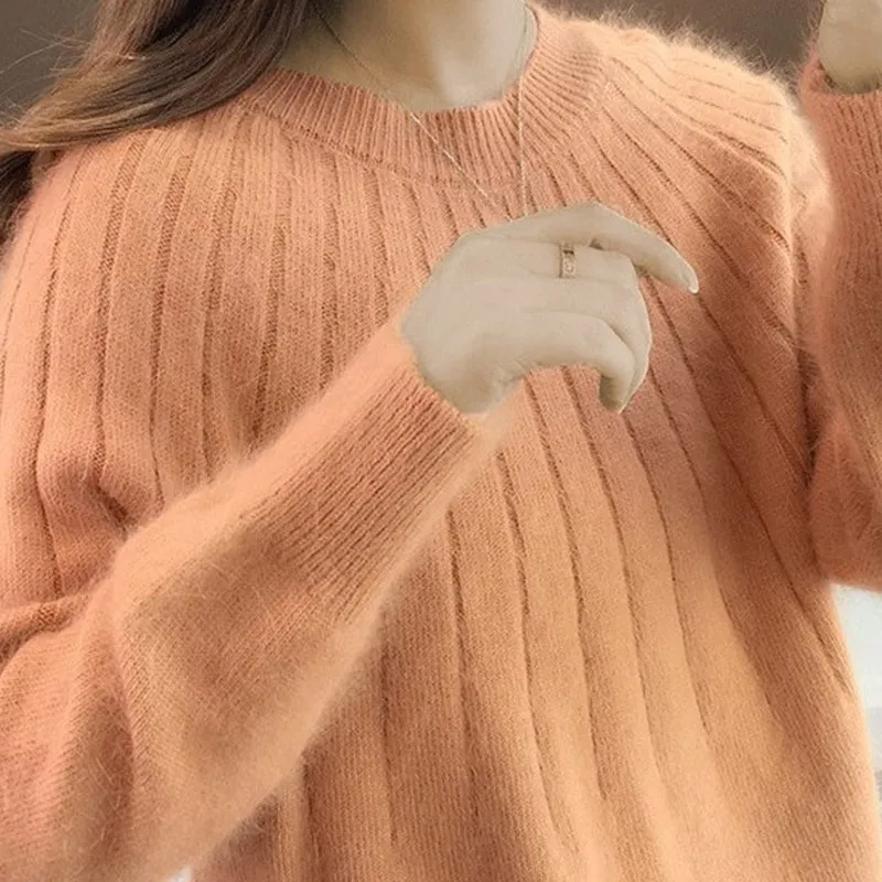 Cashmere Solid Color Fluffy Knitting Sweater