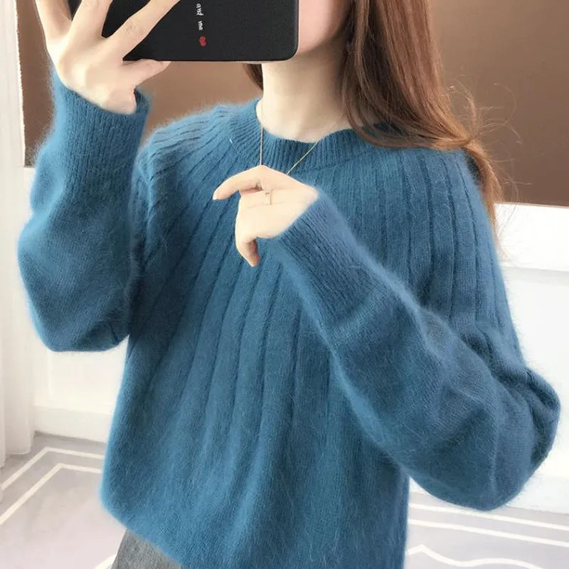 Cashmere Solid Color Fluffy Knitting Sweater