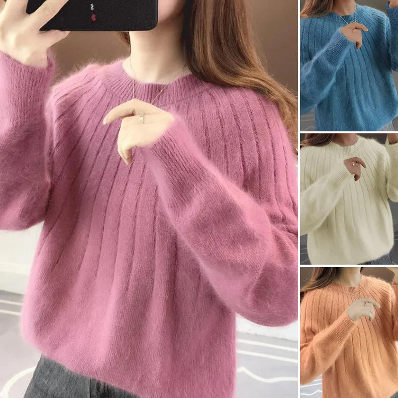 Cashmere Solid Color Fluffy Knitting Sweater